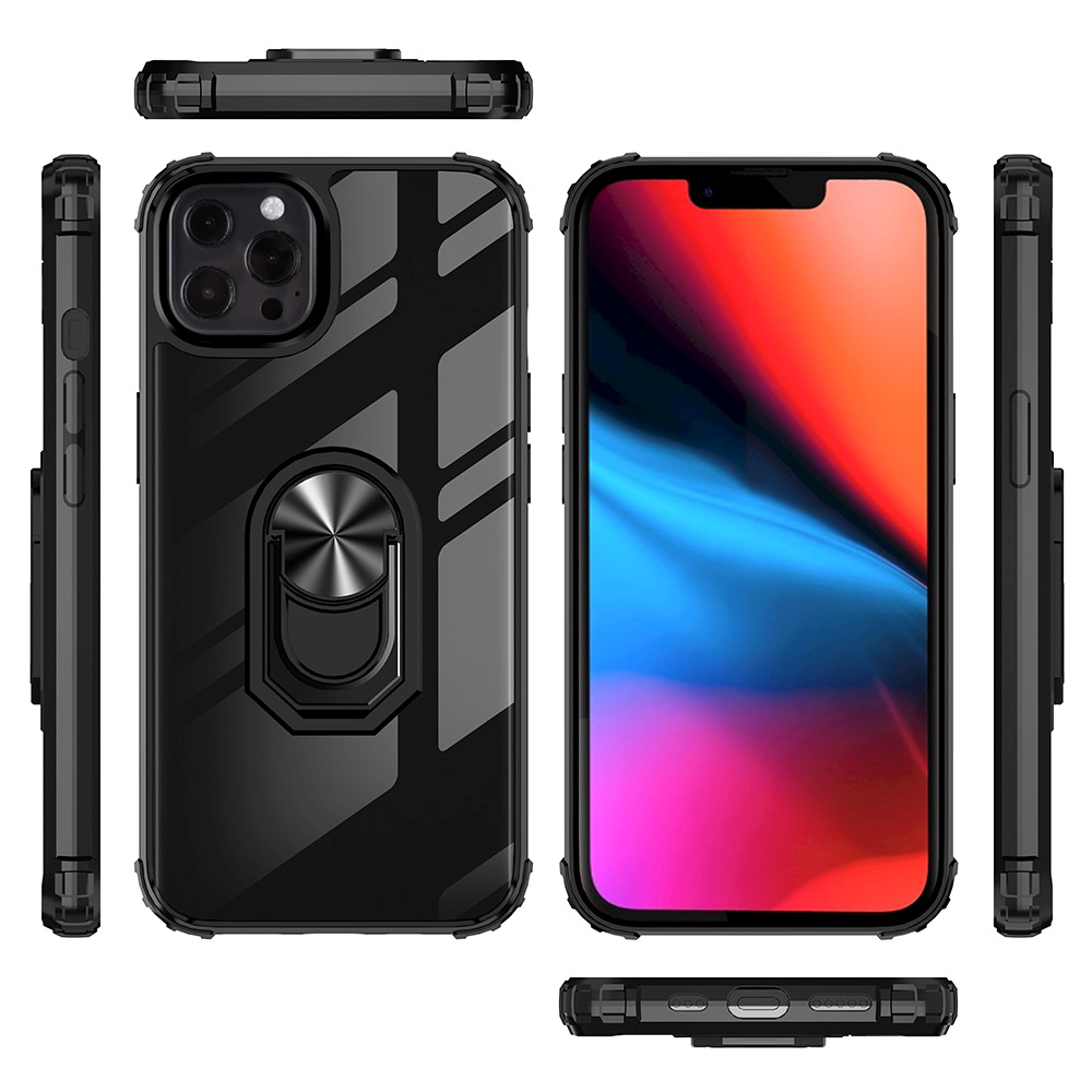 iPhone 13 Pro Tough Case w. Magnetic Kickstand - Transparent / Black