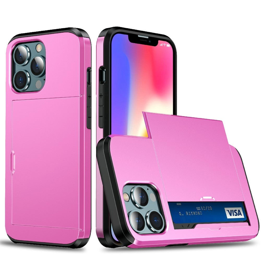 iPhone 13 Pro Max Hybrid Tough Case w. Card Holder - Pink