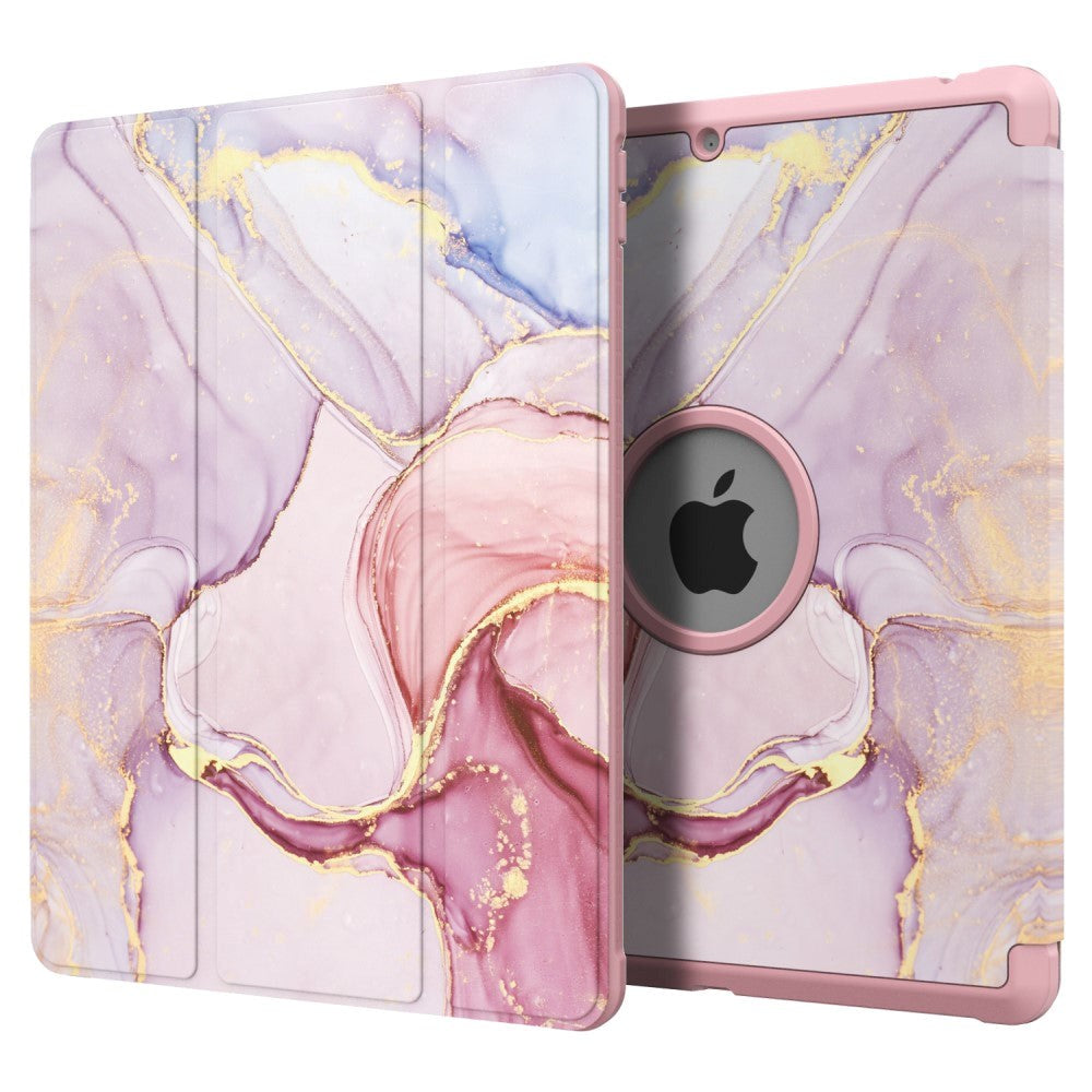 iPad 10.2" (2021 / 2020 / 2019) Tri-Fold Leather Case w. Pencil Holder - Pink Marble