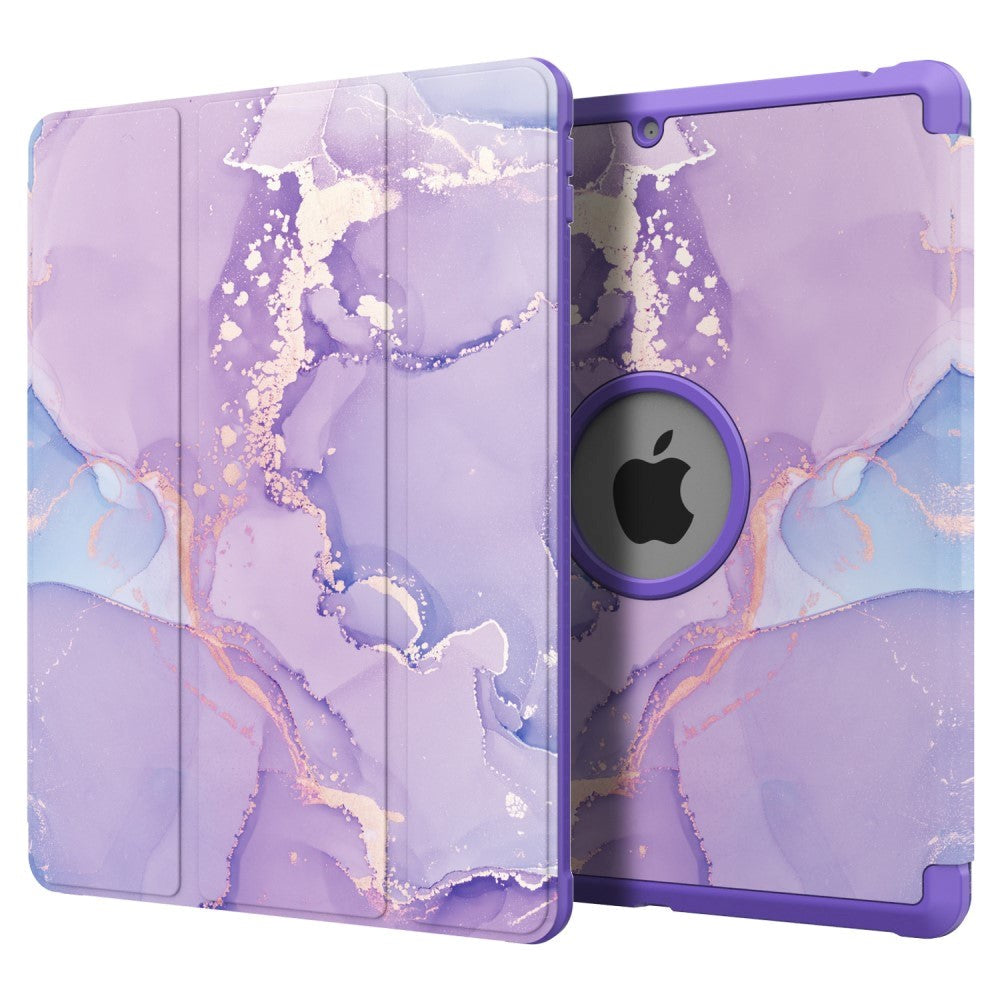 iPad 10.2" (2021 / 2020 / 2019) Tri-Fold Leather Case w. Pencil Holder - Purple Marble