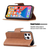 iPhone 13 Pro Rustic Leather Wallet Case & Strap - Brown