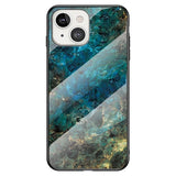 iPhone 13 Mini Flexible Plastic Case w. Glass back - Blue / Green Marble