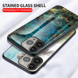 iPhone 13 Pro Flexible Plastic Case w. Glass back - Blue / Gold Marble