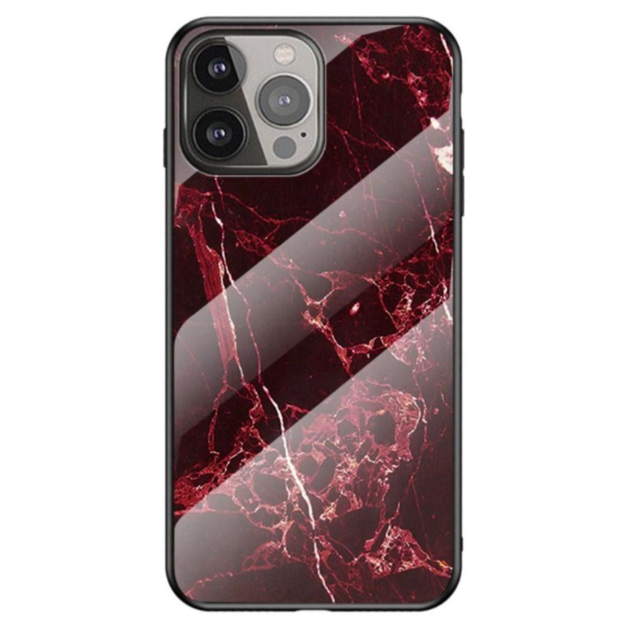 iPhone 13 Pro Flexible Plastic Case w. Glass back - Blood Red Marble