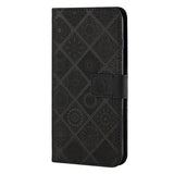 iPhone 13 Pro Leather Flip Case w. Floral Pattern & Strap - Black