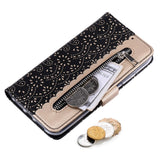 iPhone 13 Leather Wallet Case - Lace Print - Black & Gold