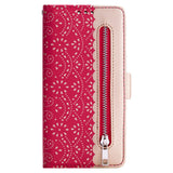 iPhone 13 Leather Wallet Case - Lace Print - Red & Gold