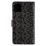 iPhone 13 Pro Leather Wallet Case - Lace Print - Black & Gold