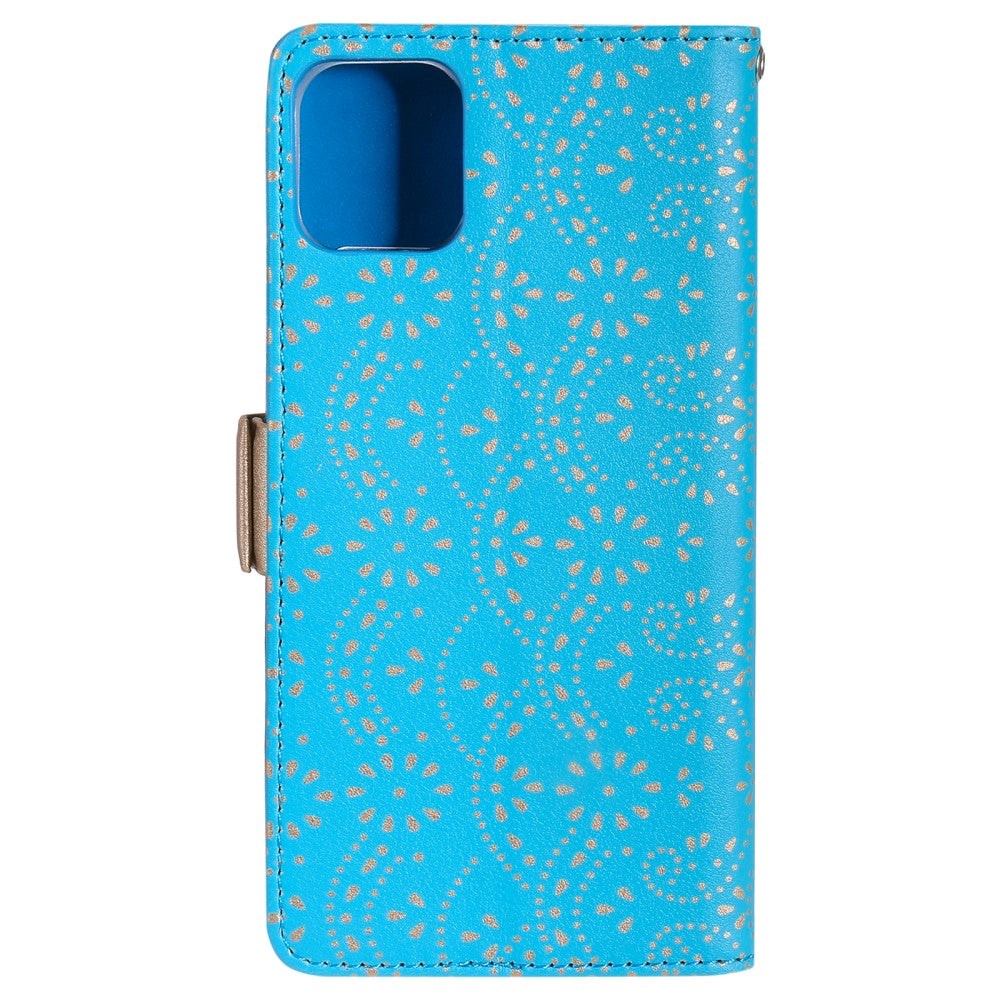 iPhone 13 Pro Leather Wallet Case - Blonde Print - Blue & Gold