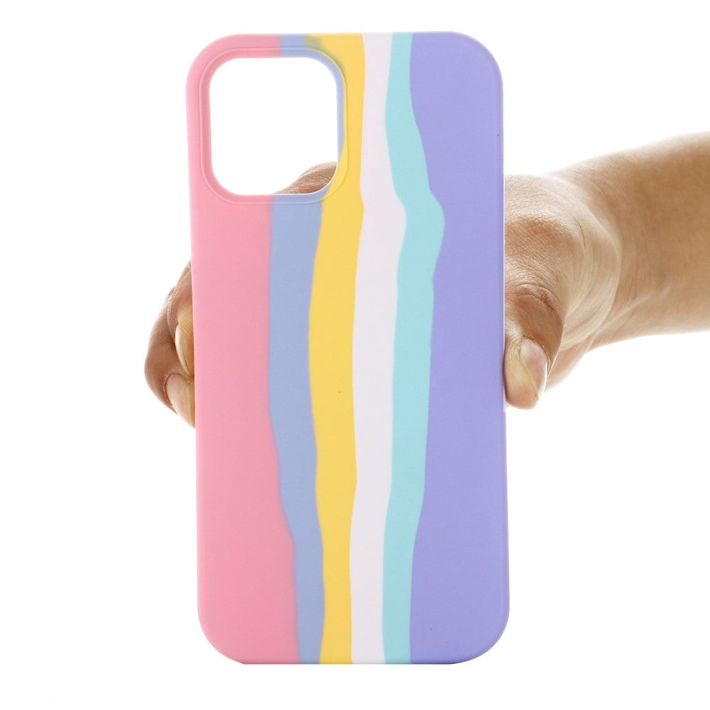 iPhone 13 Pro Max Flexible Silicone Case - Rainbow - Pink