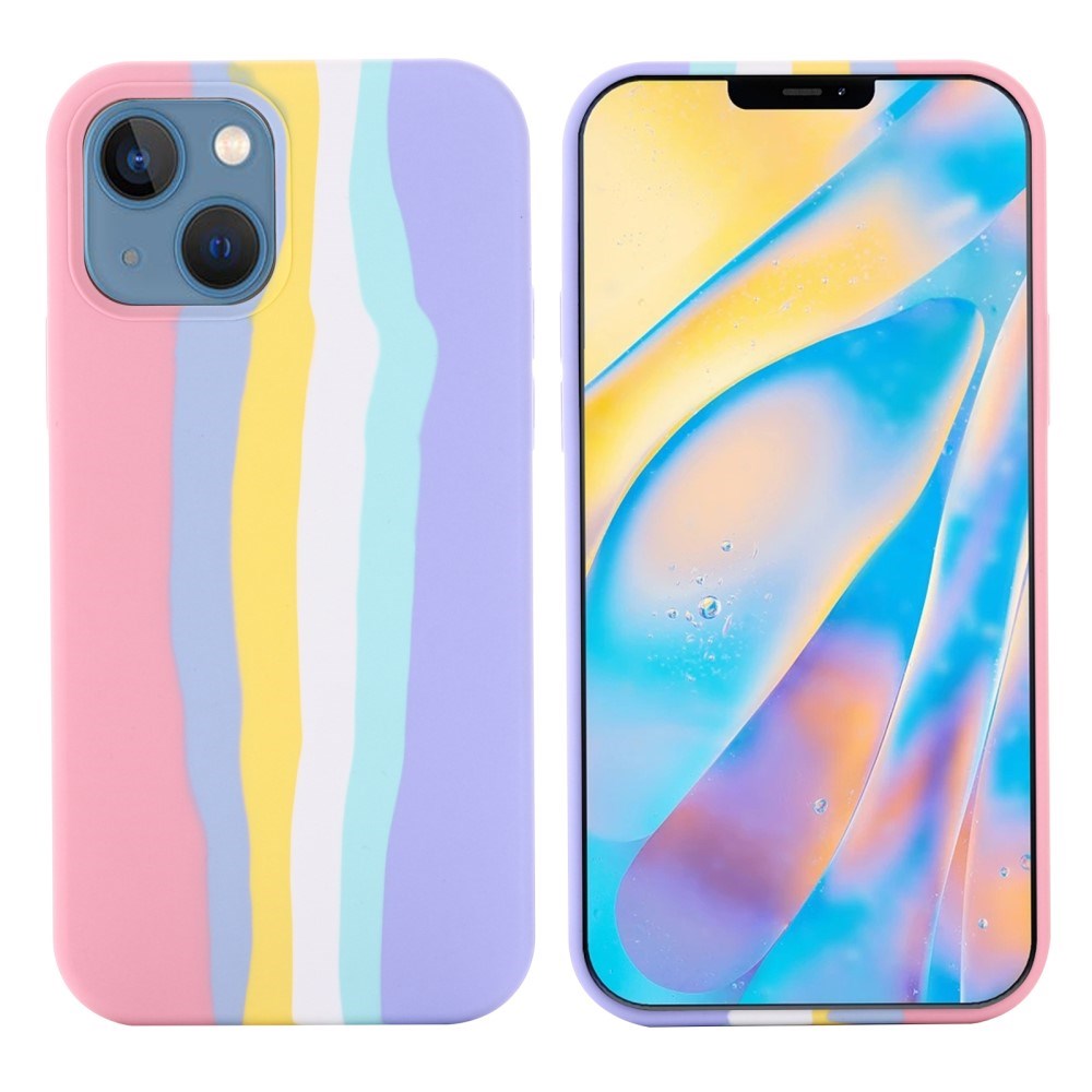 iPhone 13 Mini Flexible Silicone Case - Rainbow - Pink