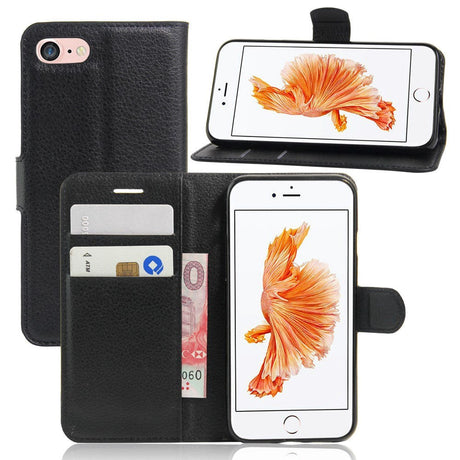 iPhone SE (2022 / 2020) / 8 / 7 Phone Wallet Case Soft Pouch Leather Black