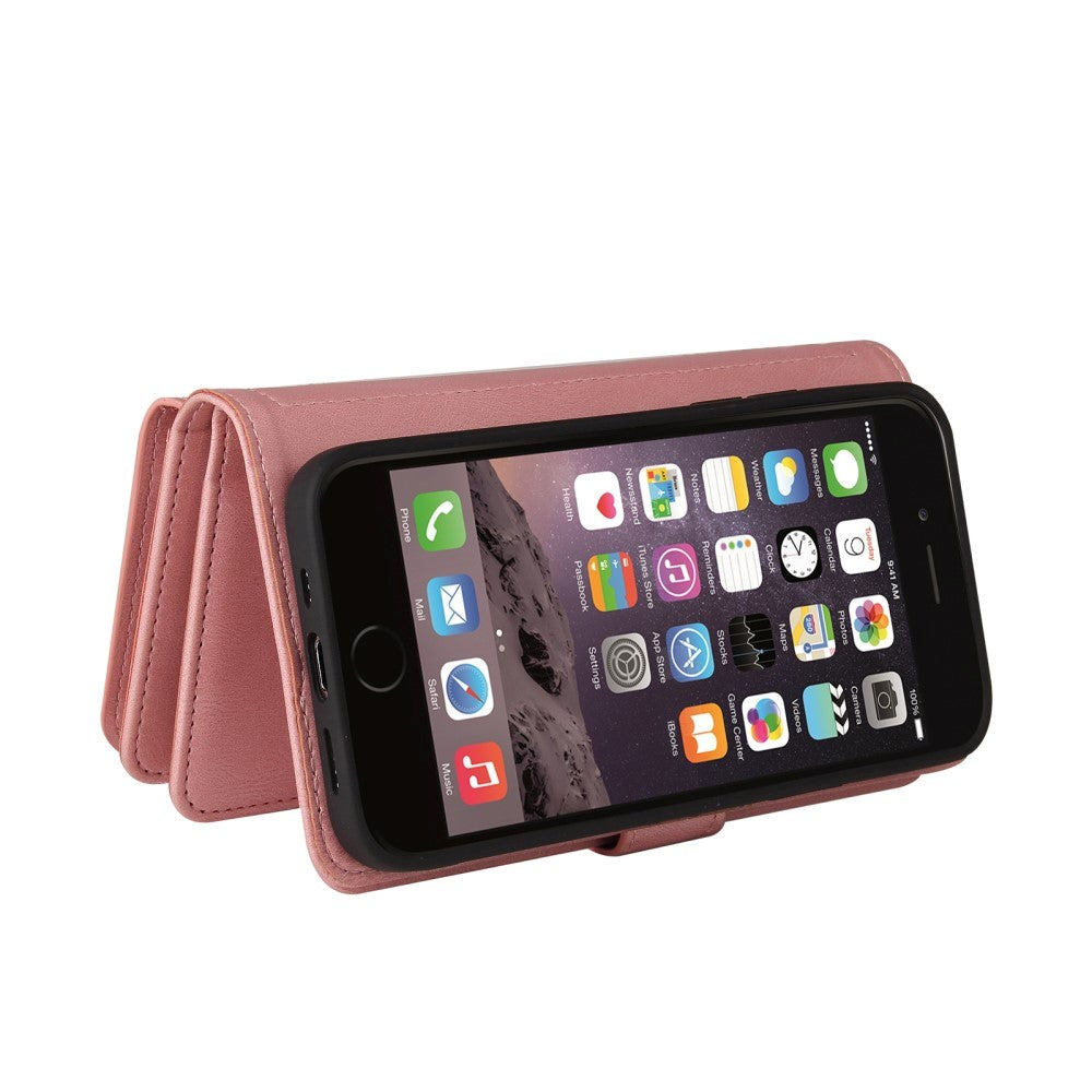 iPhone SE (2022/2020)/8/7 Leather Flip Case with Strap, Wallet & 15 Card Holders - Pink