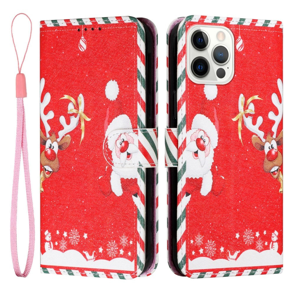 iPhone 13 Pro Leather Christmas Wallet Case - Santa & Rudolf