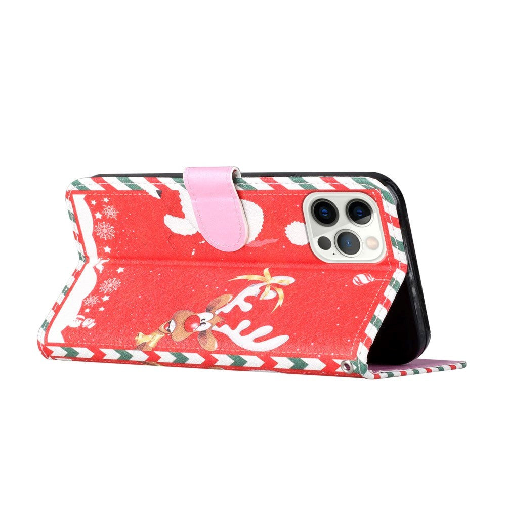 iPhone 13 Pro Leather Christmas Wallet Case - Santa & Rudolf