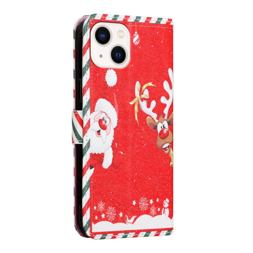 iPhone 13 Leather Christmas Wallet Case - Santa & Rudolf