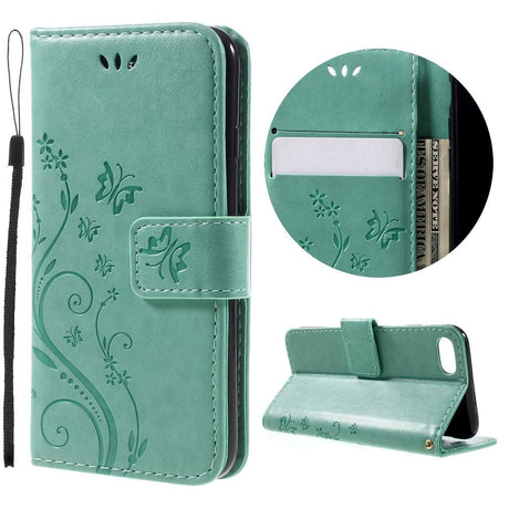 iPhone SE (2022 / 2020) / 8 / 7 Butterflies Leather Wallet Case Green