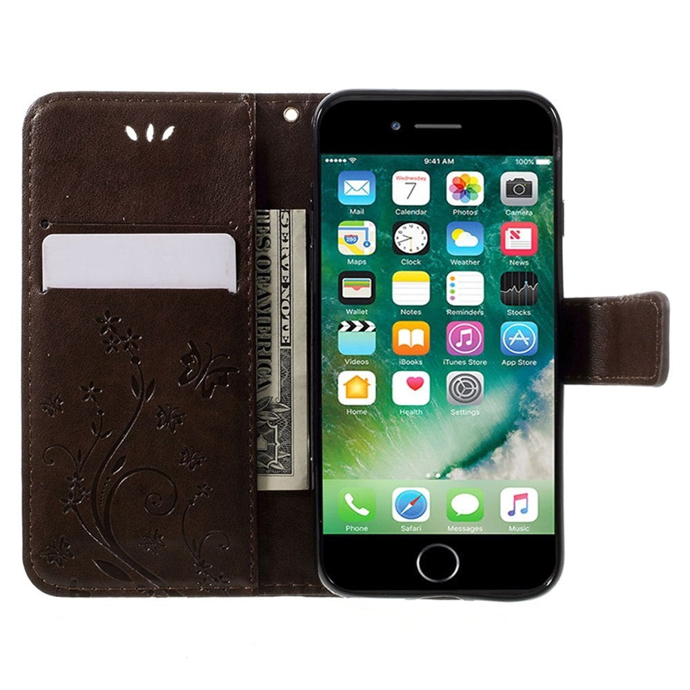 iPhone SE (2022/2020)/8/7 Butterflies Leather Wallet Case - Brown