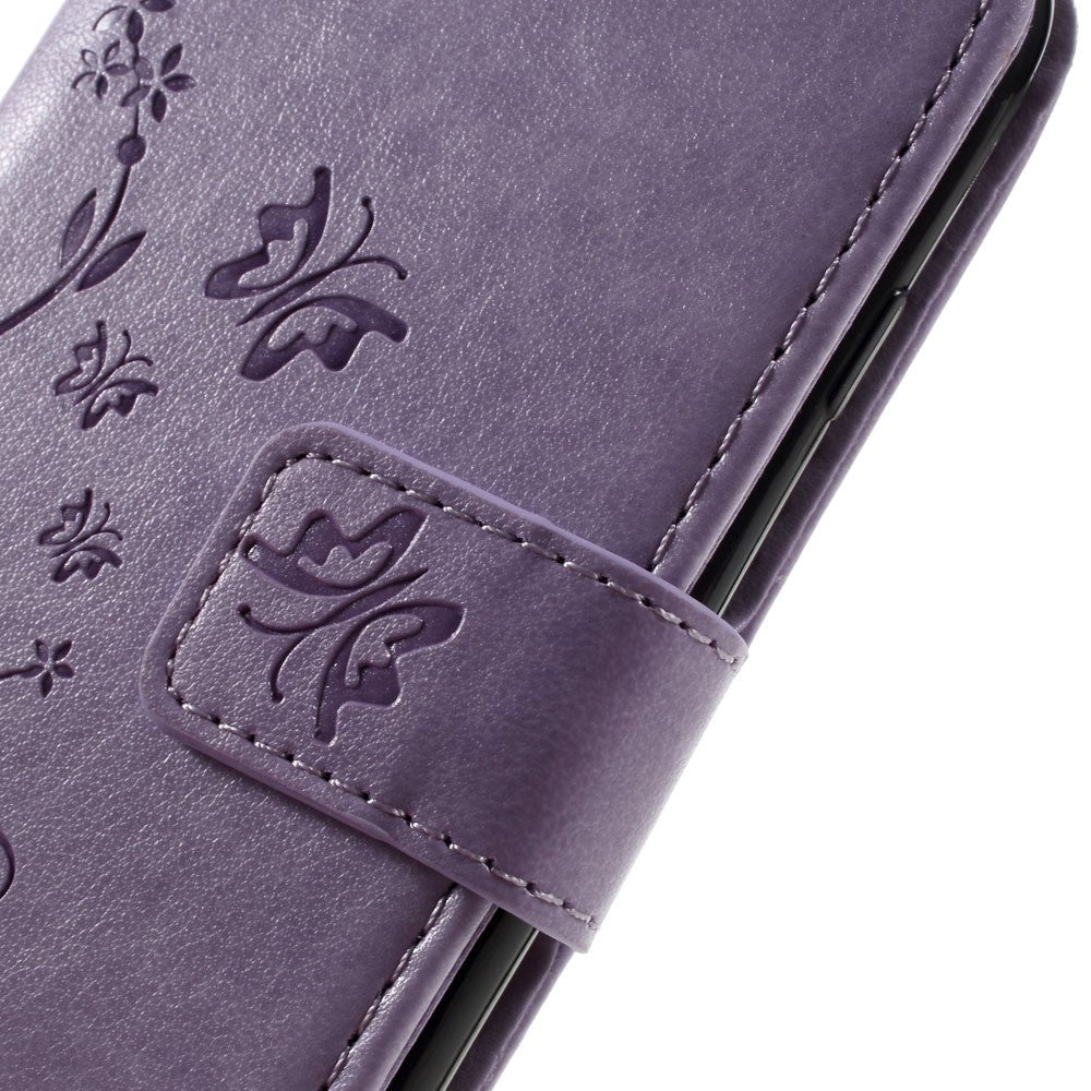 iPhone SE (2022 / 2020) / 8 / 7 Butterflies Leather Wallet Case Purple