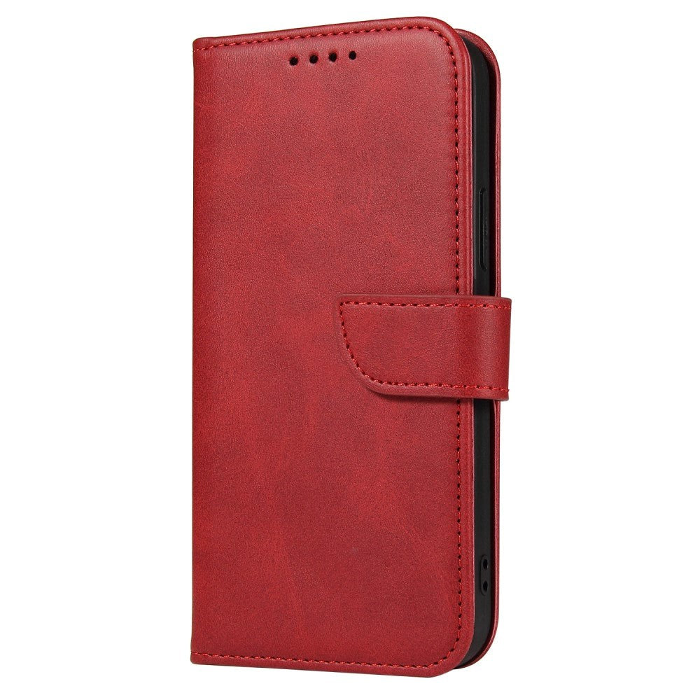 iPhone 13 Leather Wallet Case & Magnetic Lock - Red