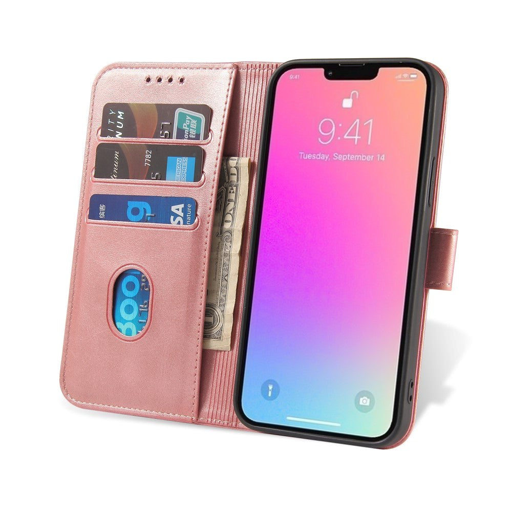 iPhone 13 Leather Wallet Case & Magnetic Lock - Rose Gold