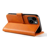 iPhone 13 Leather Wallet Case & Magnetic Lock - Light Brown