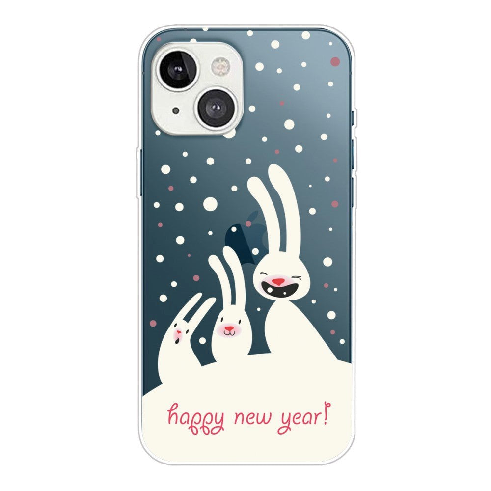 iPhone 13 Plastic Christmas Case - Snow Bunnies - Transparent