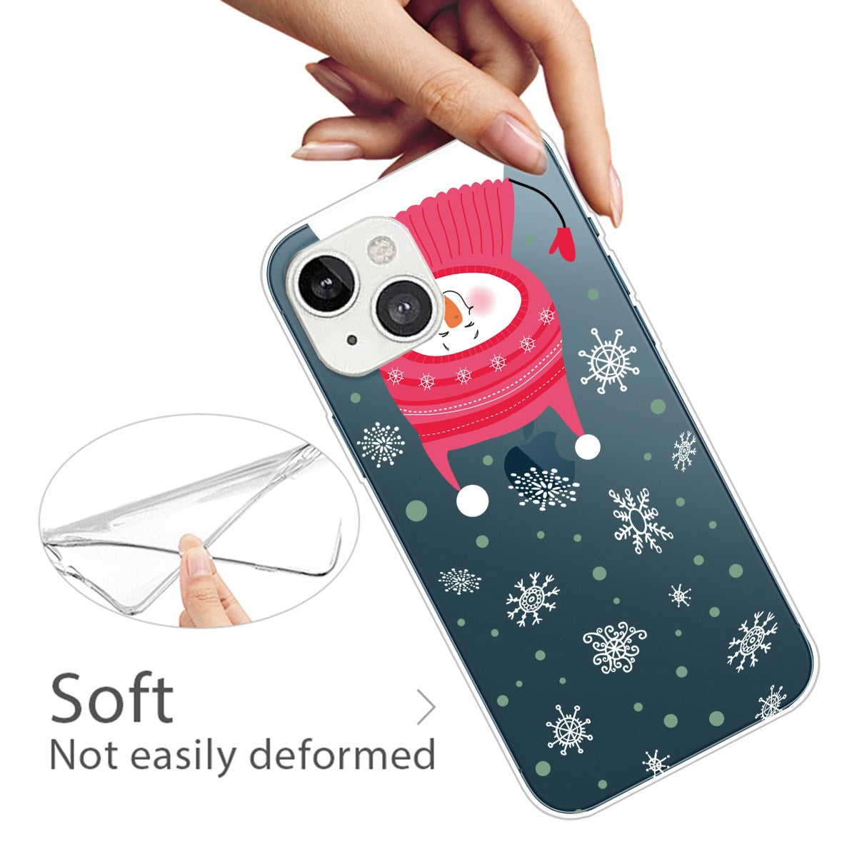 iPhone 13 Flexible Plastic Christmas Case - Snowman & Snowflake