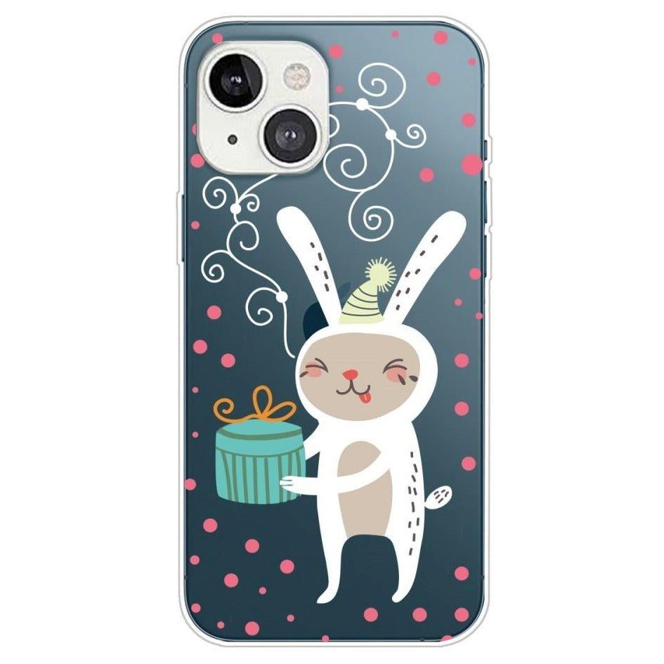 iPhone 13 Plastic Christmas Case - Gift Rabbit - Transparent