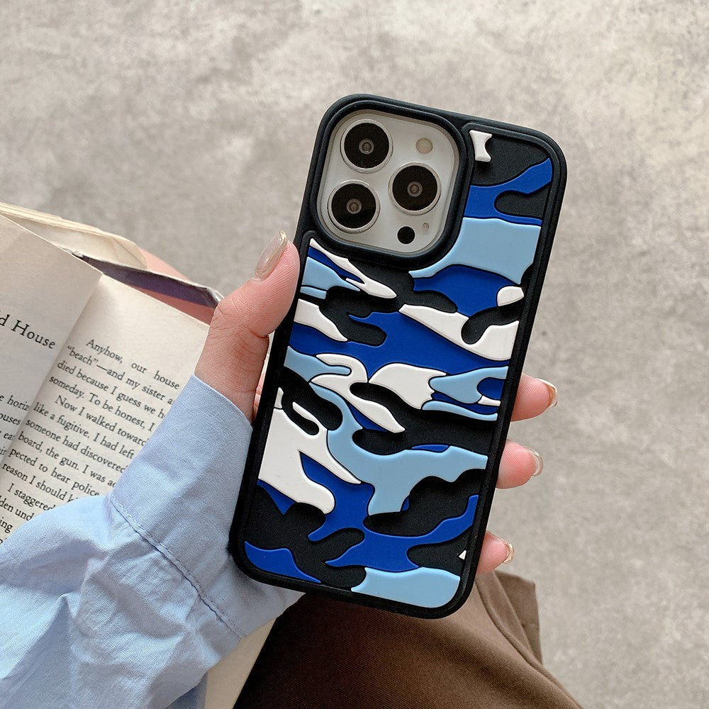 iPhone 13 Pro Flexible Silicone Case - Camouflage - Blue