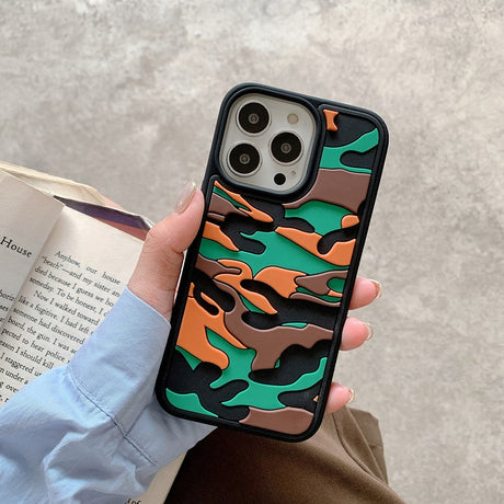 iPhone 13 Pro Flexible Silicone Case - Camouflage - Orange