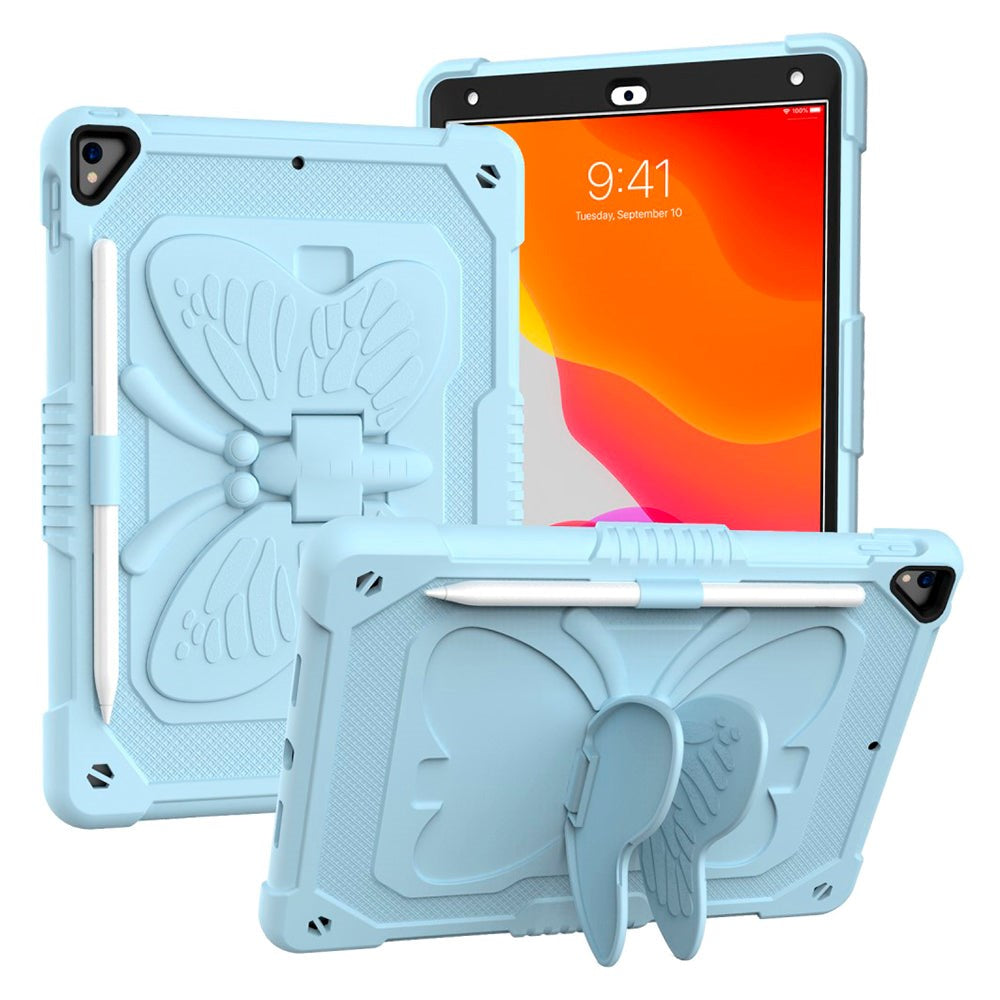 iPad 10.2" (2021/ 2020 / 2019) Kids Case - Butterfly Kickstand Case - Light Blue