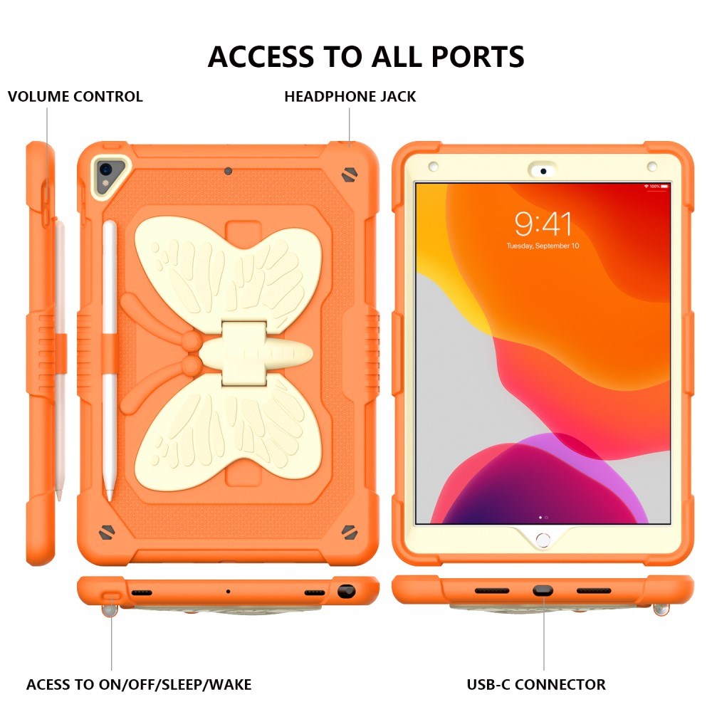 iPad 10.2" (2021/ 2020 / 2019) Kids Case - Butterfly Kickstand Case - Orange & Grey