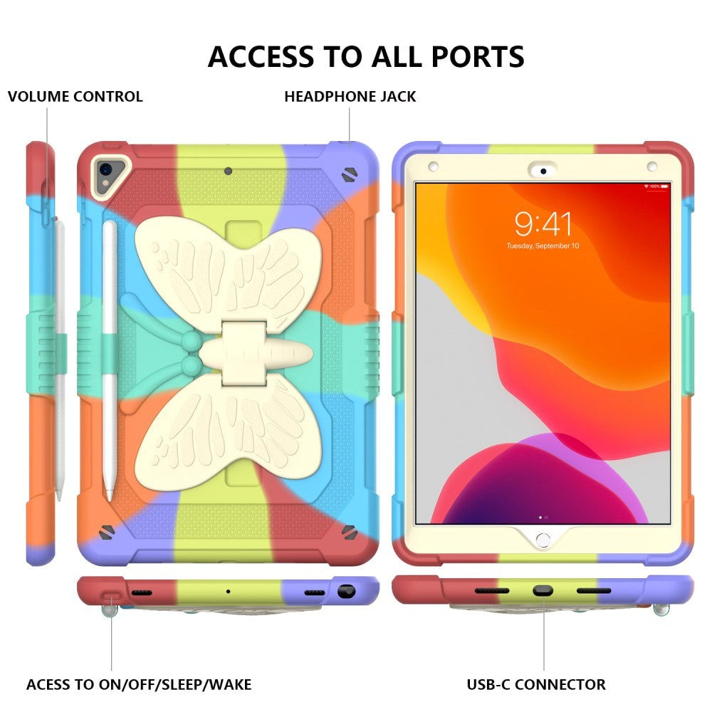 iPad 10.2" (2021/ 2020 / 2019) Kids Case - Butterfly Kickstand Case - Rainbow V1