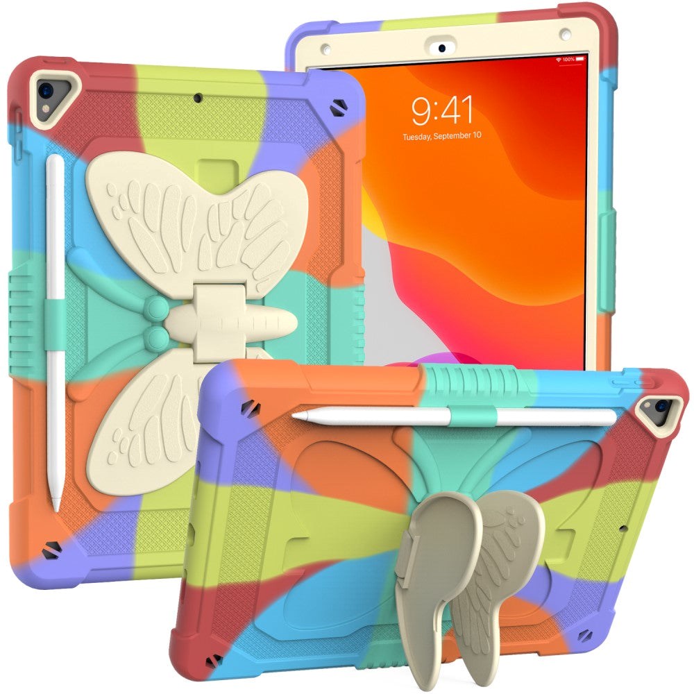 iPad 10.2" (2021/ 2020 / 2019) Kids Case - Butterfly Kickstand Case - Rainbow V1