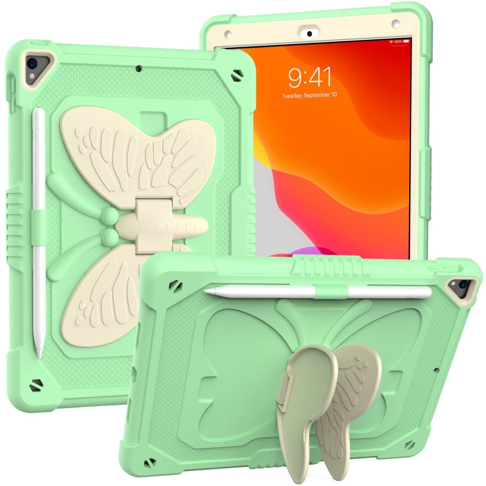 iPad 10.2" (2021/ 2020 / 2019) Kids Case - Butterfly Kickstand Case - Green & Grey