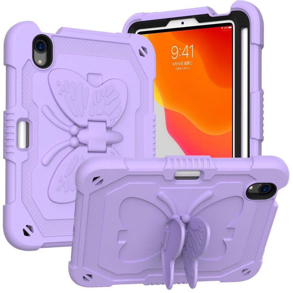 iPad Mini (2024 / 2021) Kids Case - Butterfly Kickstand Case - Purple