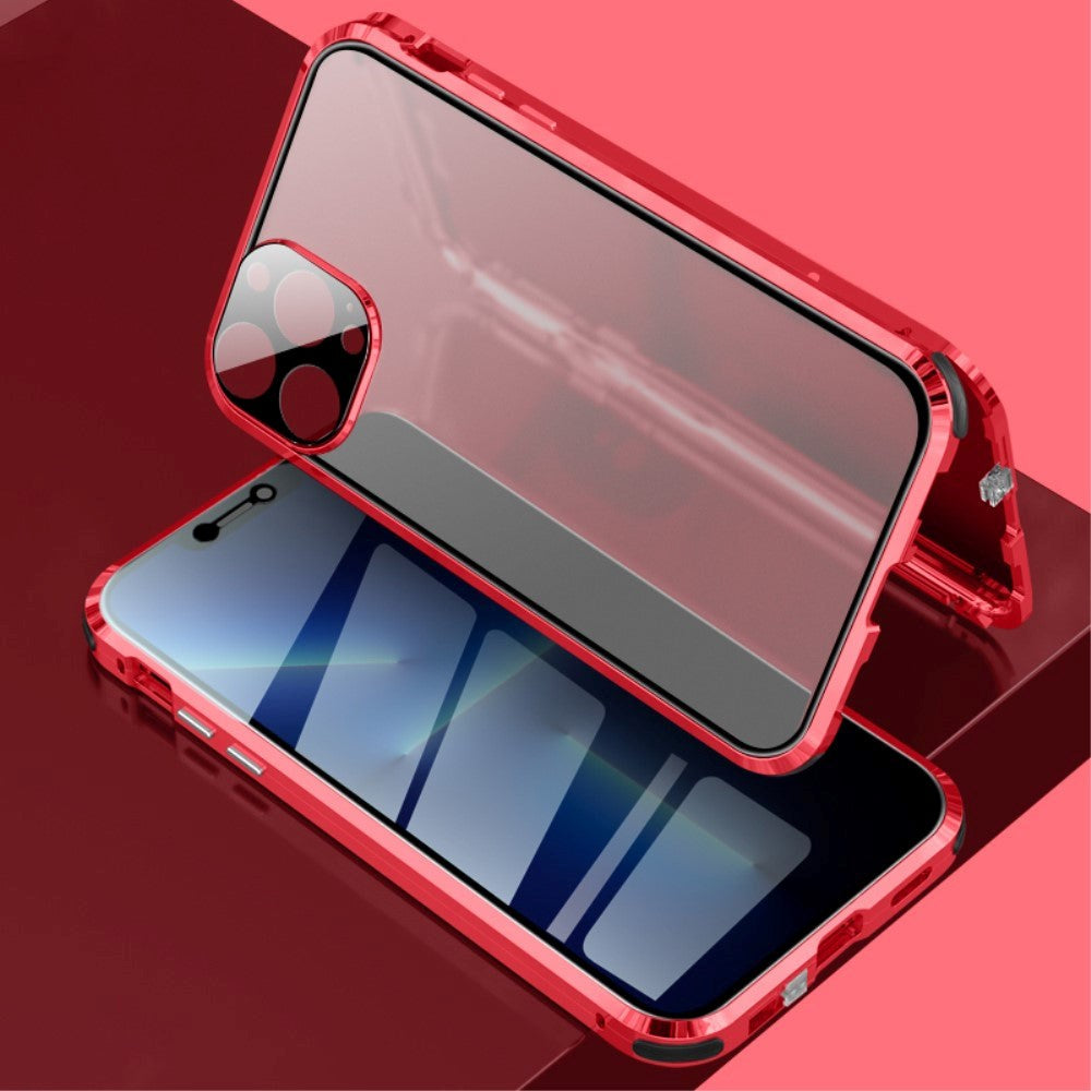 iPhone 13 Pro Max Magnetic Case w. Privacy, Glass Back and Front - Red