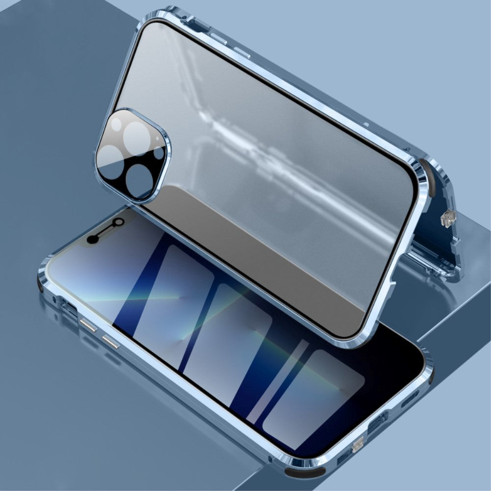 iPhone 13 Pro Max Magnetic Case w. Privacy, Glass Back and Front - Blue