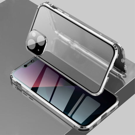 iPhone 13 Magnetic Case w. Privacy, Glass Back and Front - Silver