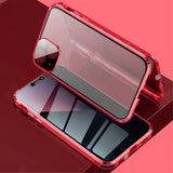 iPhone 13 Magnetic Case w. Privacy, Glass Back and Front - Red