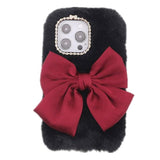 iPhone 13 Pro Flexible Plastic Case w. Fur and Bow - Black