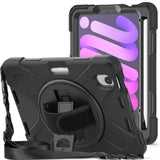 iPad Mini (2024 / 2021) Tough Case w. 360⁰ Stand Function - Hand holder - Bearing Strap - Black