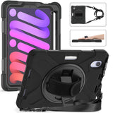 iPad Mini (2024 / 2021) Tough Case w. 360⁰ Stand Function - Hand holder - Bearing Strap - Black