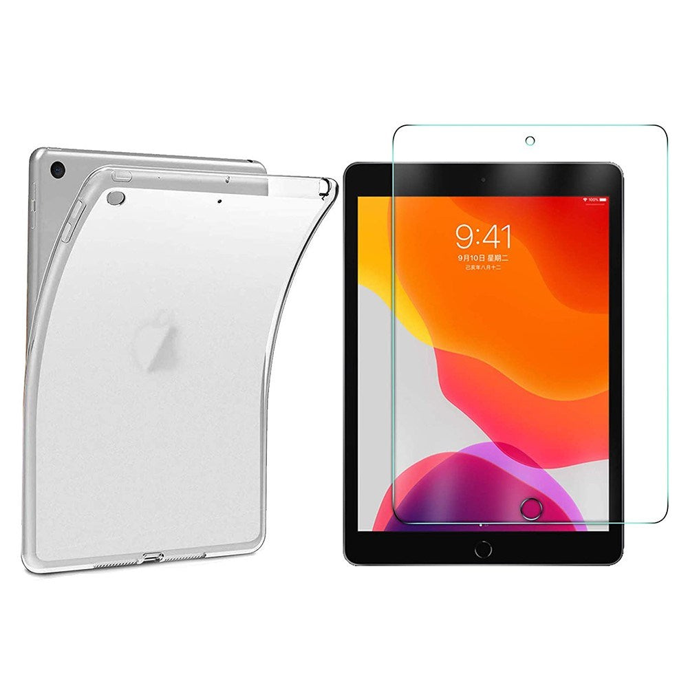 iPad 10.2" (2021 / 2020 / 2019) Flexible TPU Plastic Back Case with Screen Protector - Transparent