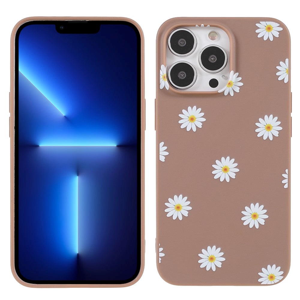 iPhone 13 Pro Flexible Plastic Back Case w. Flowers - Brown