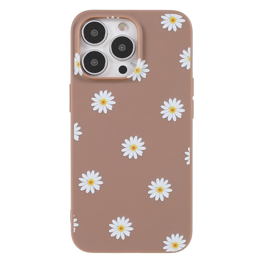 iPhone 13 Pro Flexible Plastic Back Case w. Flowers - Brown