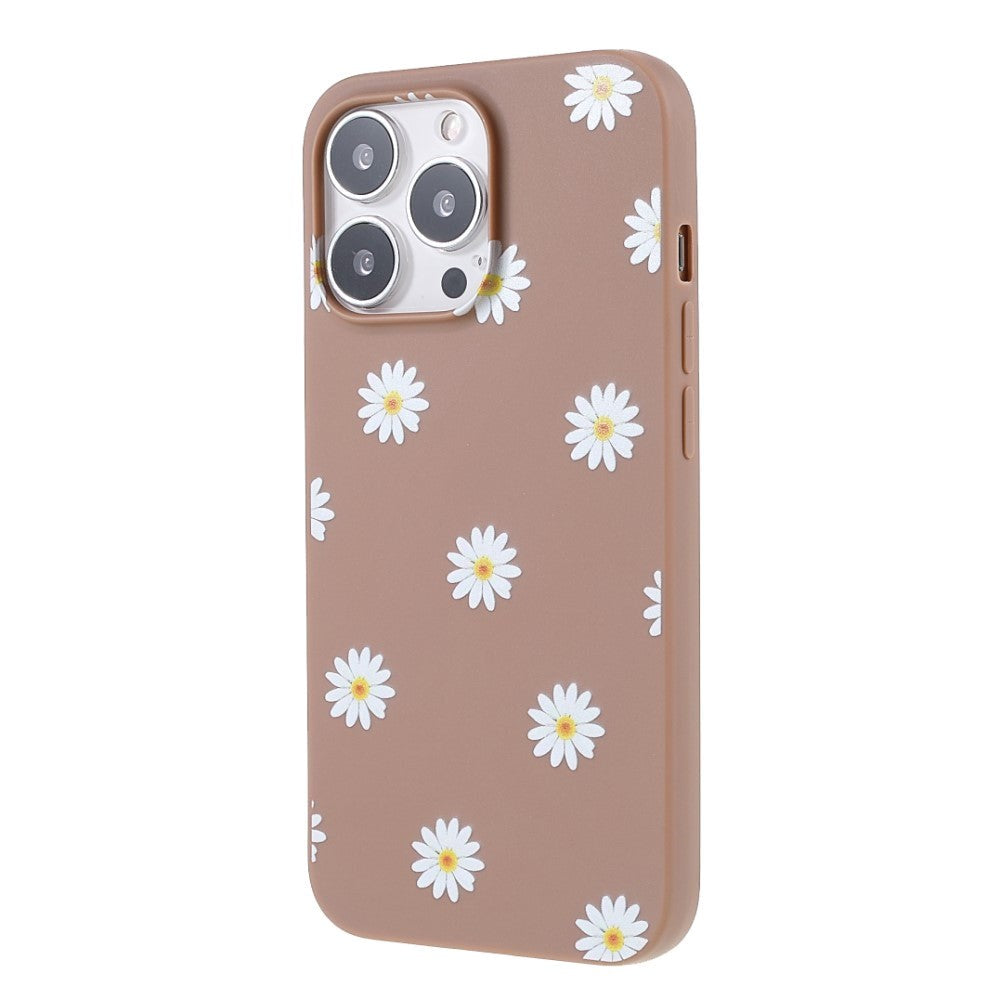 iPhone 13 Pro Flexible Plastic Back Case w. Flowers - Brown