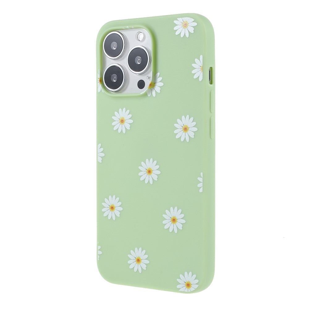 iPhone 13 Pro Flexible Plastic Back Case w. Flowers - Green