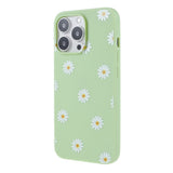 iPhone 13 Pro Flexible Plastic Back Case w. Flowers - Green